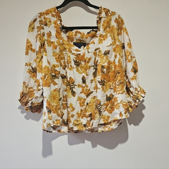 RACHEL Rachel Roy Mustard and White Floral Blouse - Picture 1 of 3